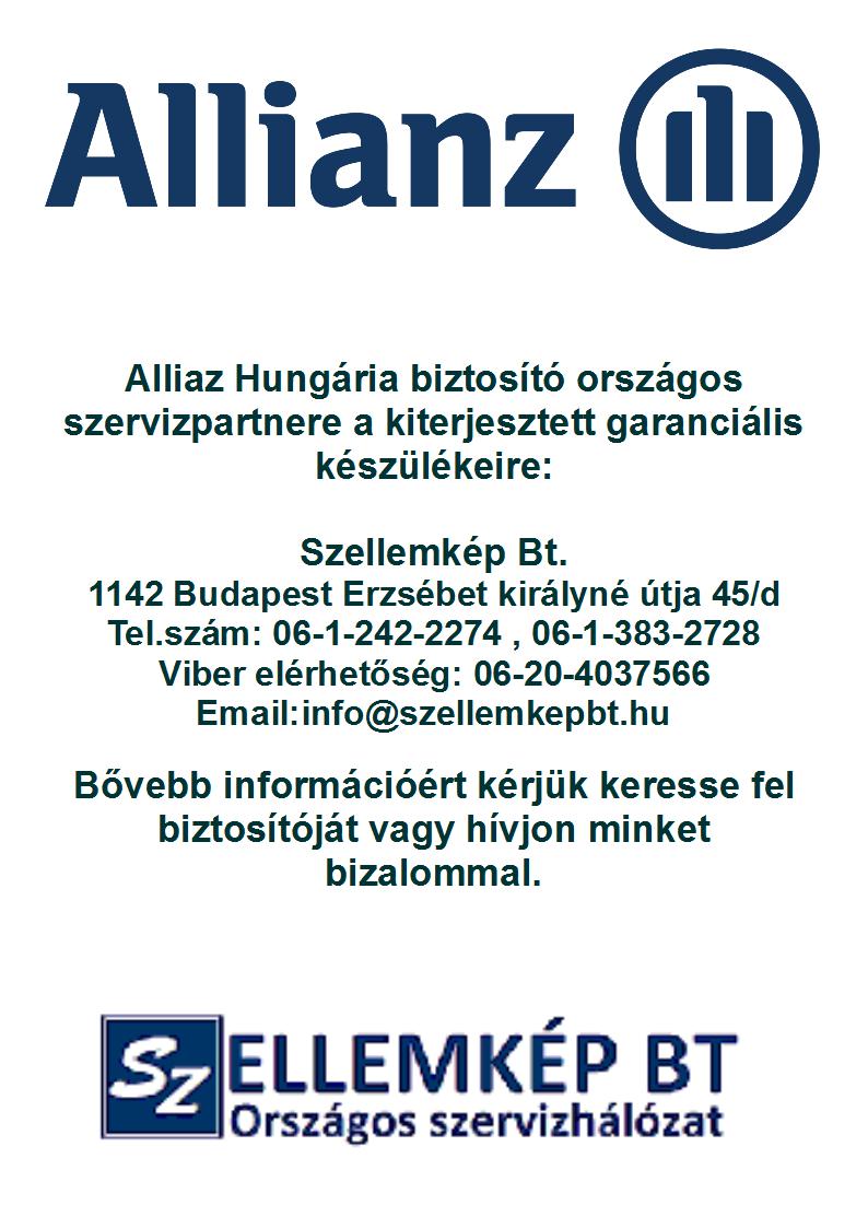 A Szellemkép Bt az Allianz Hungária biztosító országos szervizpartnere a kiterjesztett garanciális készülékekre.